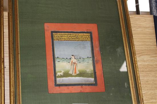 Indian School, Mewar? c.1860, two gouaches, Girl charming snakes, illustration the musical Mode Asvari Ragini and Girl offering a neckl